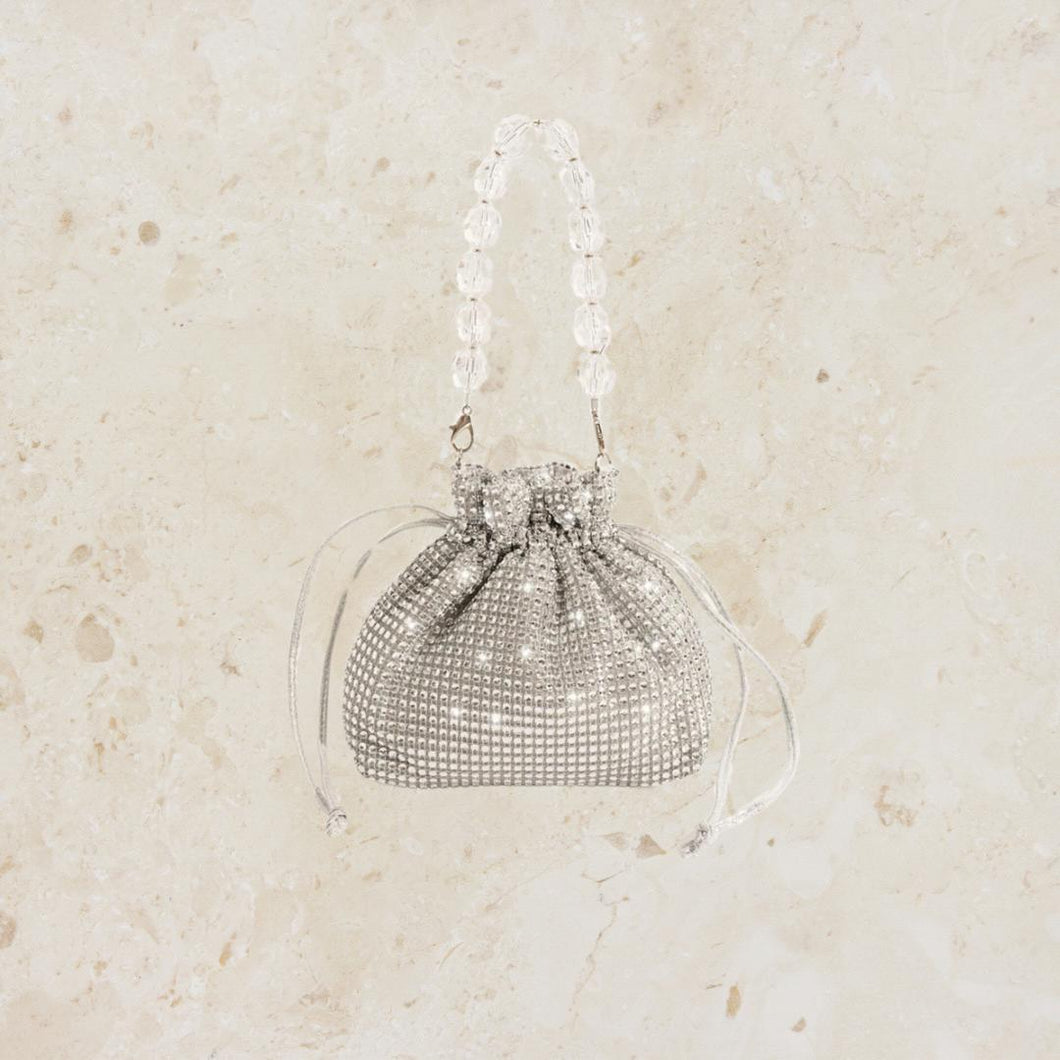 Silver Rhinestone Clear Rocks Bag