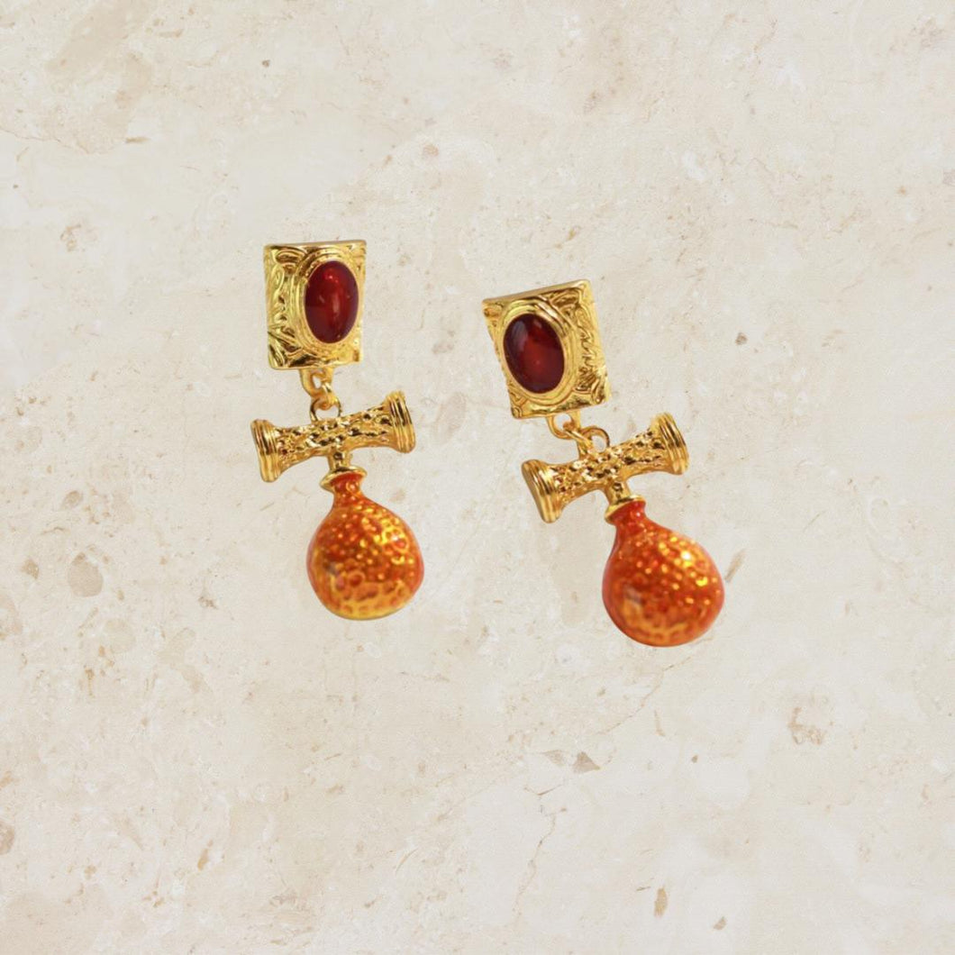 Gold/Orange Cross Earrings