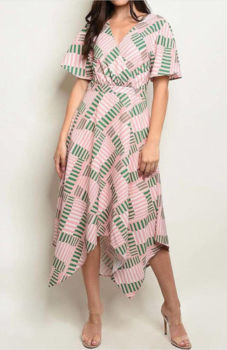 Geo Pink - Green Dress - YouBoutiquepr