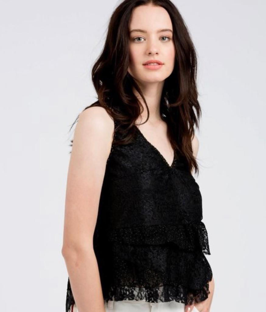 Black Ruffle Lace Top