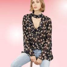 Load image into Gallery viewer, Navy Floral Transparent Blouse
