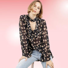 Load image into Gallery viewer, Navy Floral Transparent Blouse
