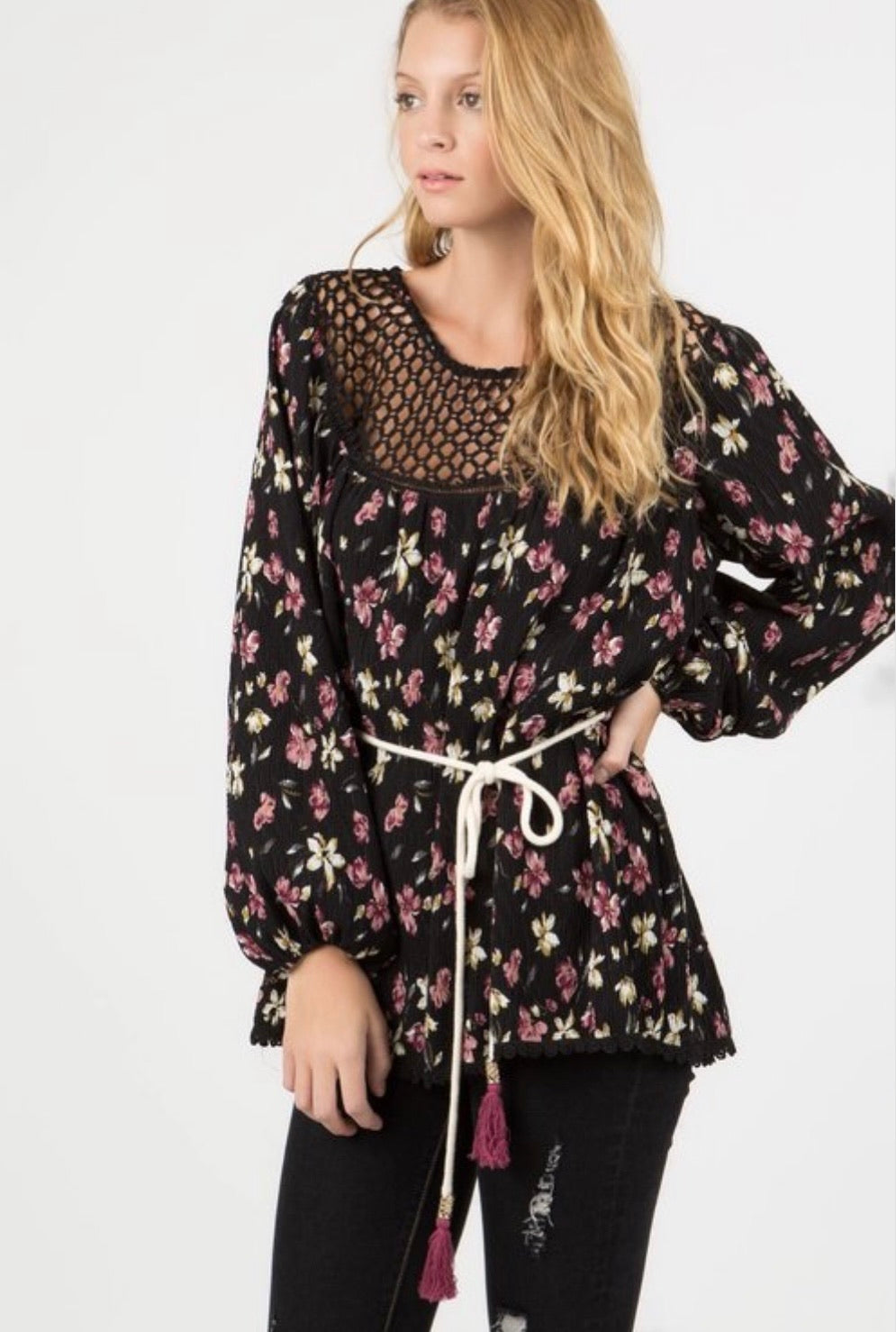 Black Floral Lace Blouse